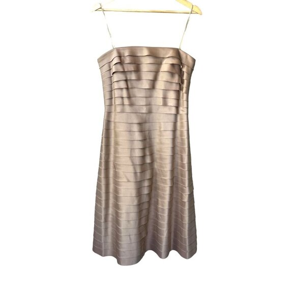 Eliza J Cocktail Evening Gold Size 10 Sleeveless Pleated Bandage Ruffle Dress - Picture 1 of 7